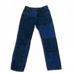 Women’s Medium Patchwork High Rise Straight Leg Baggy Fit Blue Jeans Y2K